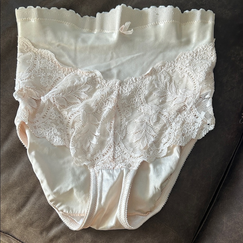 Vintage High-Waist Lace Trim Shaping Briefs in Light Pinkish - Cream